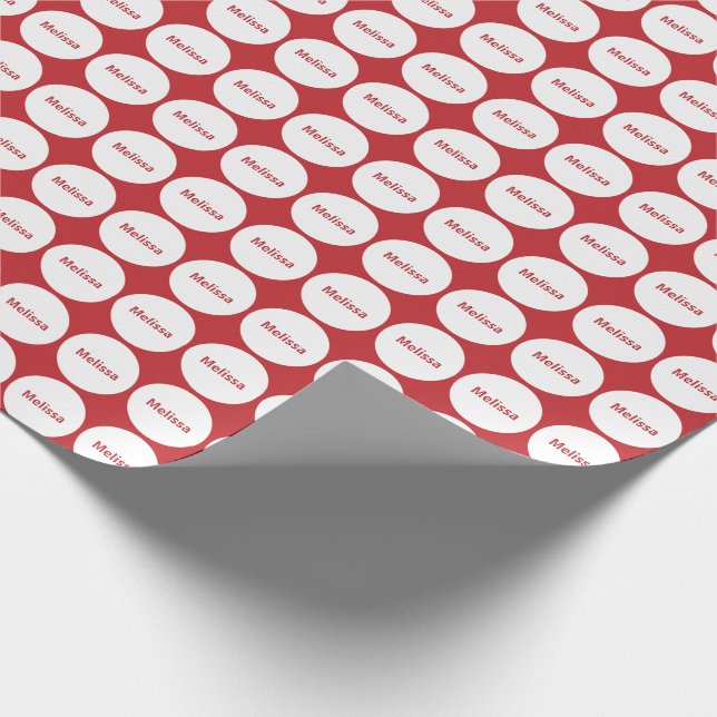 White Dots Pattern On Dark Red With Name Wrapping Paper (Corner)