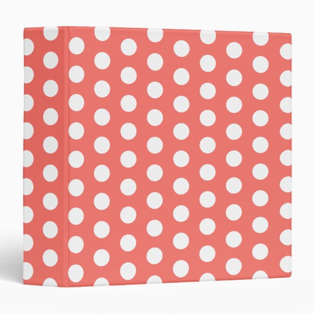 White dots pattern on live coral 3 ring binder (Front/Spine)