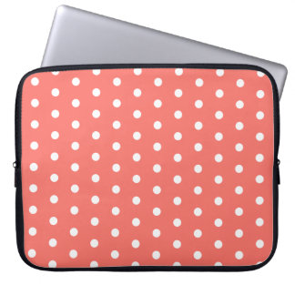 White dots pattern on live coral laptop sleeve
