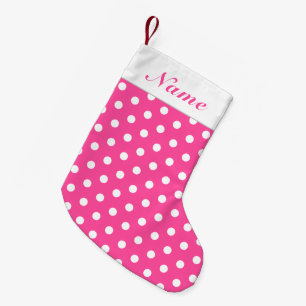 White Dots Pink Christmas Stocking Custom Name