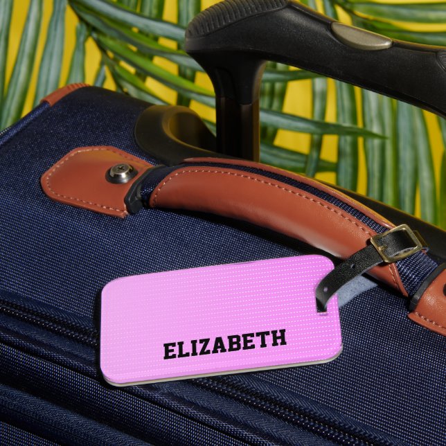 White dots pink pattern luggage tag (Front Insitu 3)