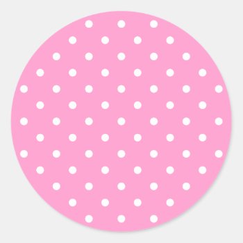 White Dots  Pink Polka Dots Pattern. Classic Round Sticker by Graphics_By_Metarla at Zazzle