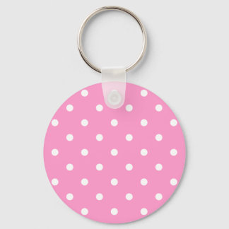 White Dots, Pink Polka Dots Pattern. Keychain