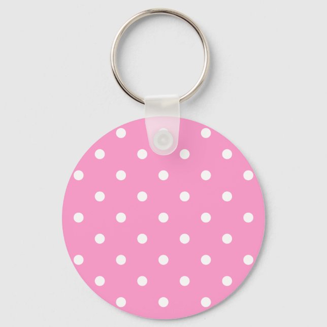 White Dots, Pink Polka Dots Pattern. Keychain (Front)