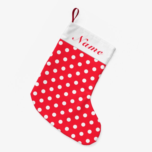 White Dots Red Christmas Stocking Personalize Name (Front (Hanging))