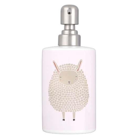 White Dots Round Sleeping Sheep Soap Dispenser And Toothbrush Holder (Front)