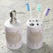 White Dots Round Sleeping Sheep Soap Dispenser And Toothbrush Holder (Front)