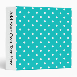 White dots, Teal Polka Dot Pattern. 3 Ring Binder
