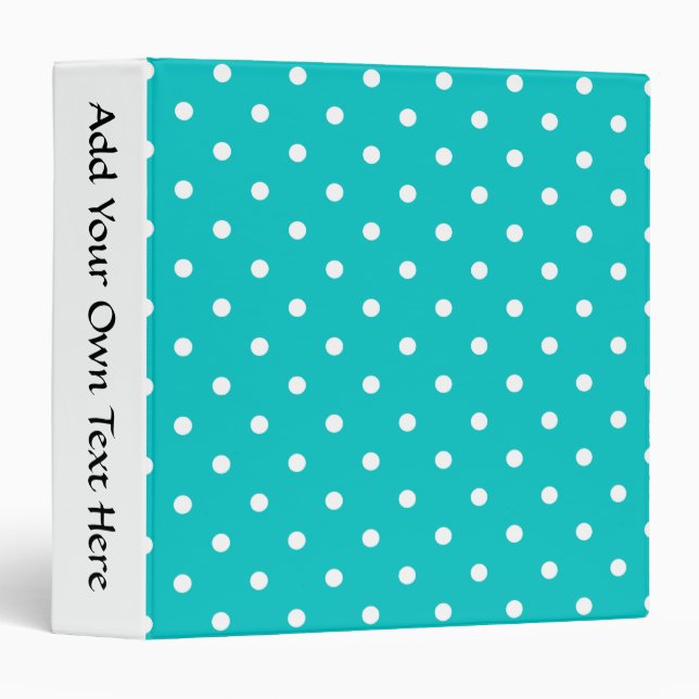 White dots, Teal Polka Dot Pattern. 3 Ring Binder (Front/Spine)