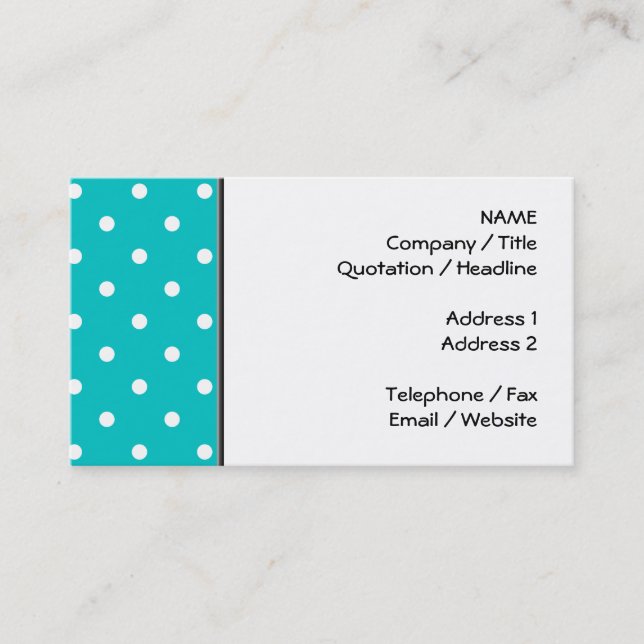 White dots, Teal Polka Dot Pattern. Business Card (Front)