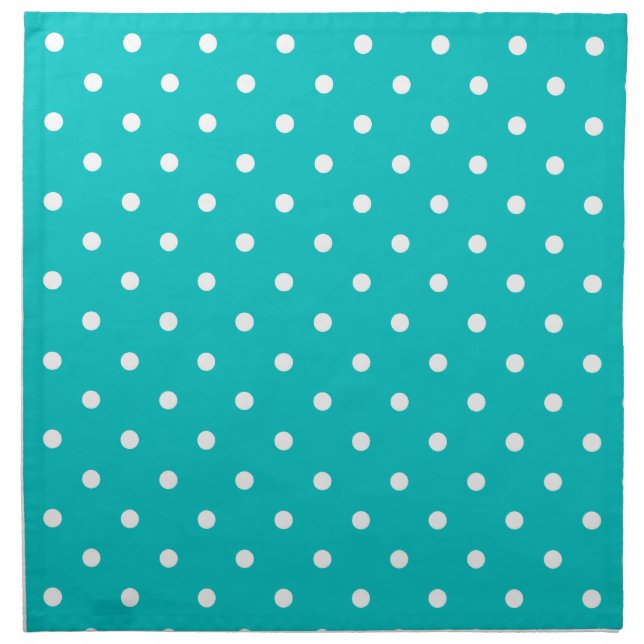 White dots, Teal Polka Dot Pattern. Cloth Napkin (Front)