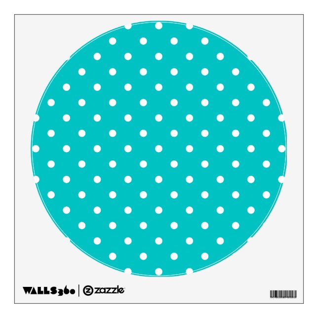 White dots, Teal Polka Dot Pattern. Wall Sticker (Front)