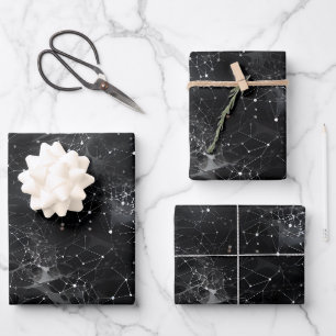 White Dots & Webs on Black Wrapping Paper Sheets