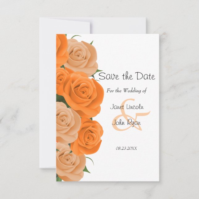 White Dots with Orange Roses  - Save The Date (Front)