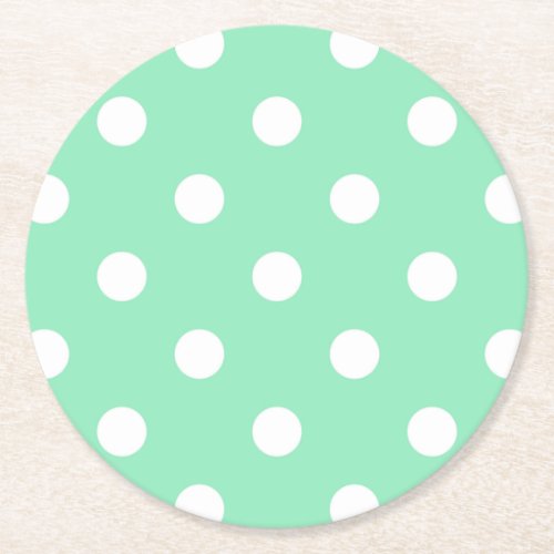 White Dotted Elegant Blank Mint Green Vintage Round Paper Coaster