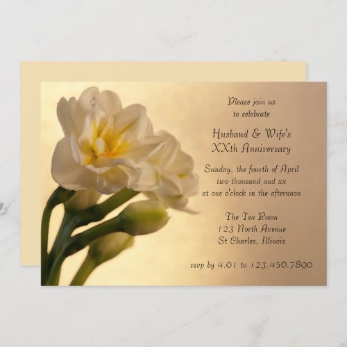 White Double Daffodil Anniversary Party Invitation