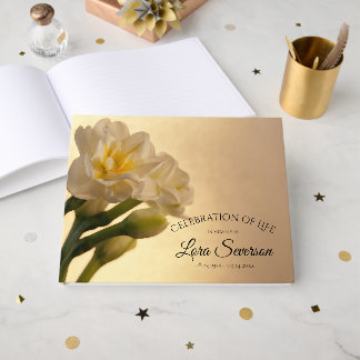 White Double Daffodil Celebration of Life Memorial Guest Book