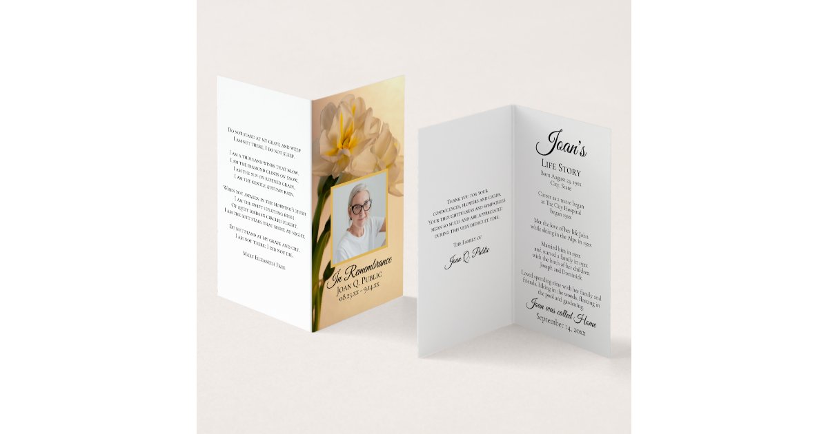 White Double Daffodil Flowers Funeral Prayer Business Card Zazzle