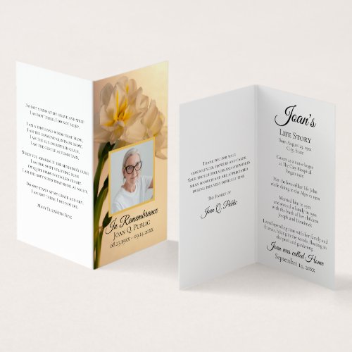 White Double Daffodil Flowers Funeral Prayer  Business Card
