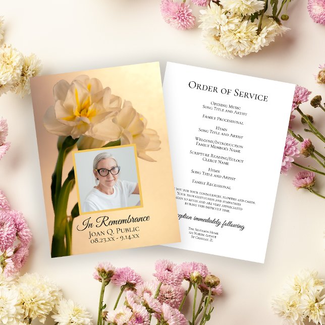 White Double Daffodil Flowers Funeral Service Program (Creator Uploaded)