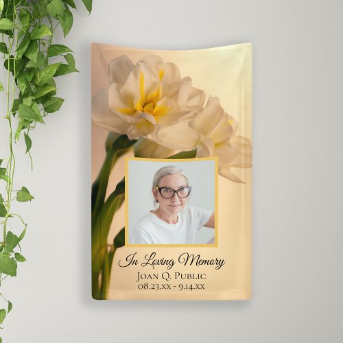 White Double Daffodils Celebration of Life Funeral Banner