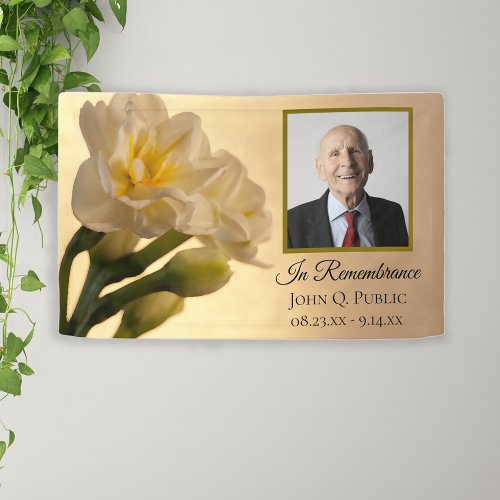 White Double Daffodils Celebration of Life Funeral Banner