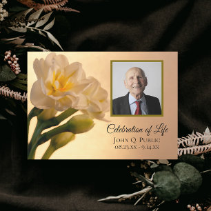 White Double Daffodils Flowers Celebration of Life Invitation