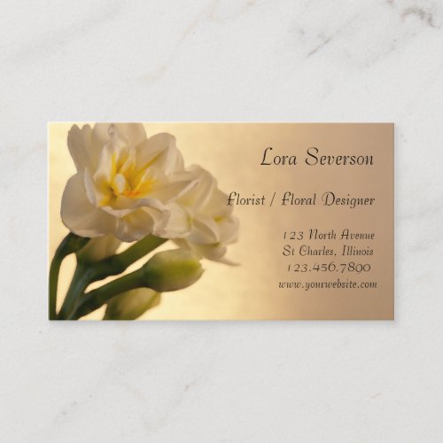 White Double Daffodils Flowers Florist Business Card