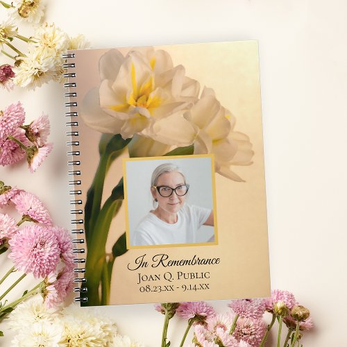 White Double Daffodils Funeral Memorial Guest Book
