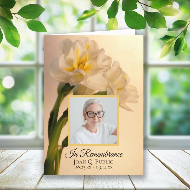 White Double Daffodils Funeral Service Folded Program (Creator Uploaded)