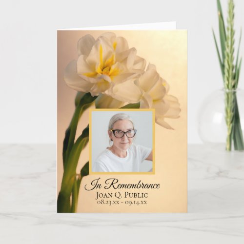 White Double Daffodils Funeral Service Folded Program