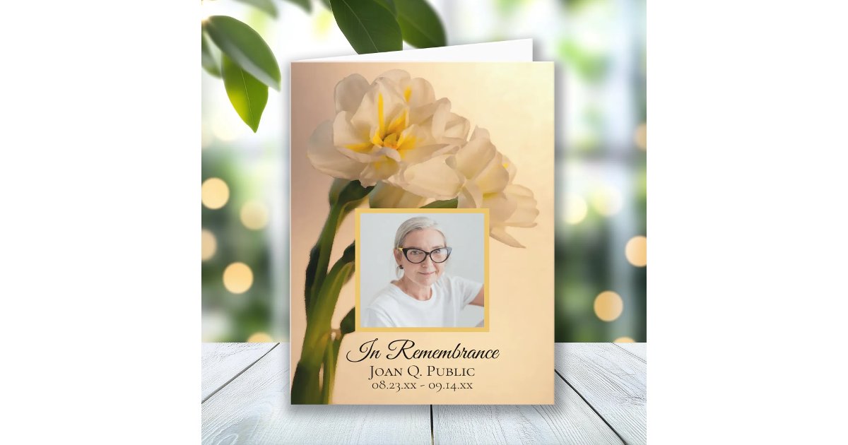 White Double Daffodils Funeral Sympathy Thank You Card | Zazzle