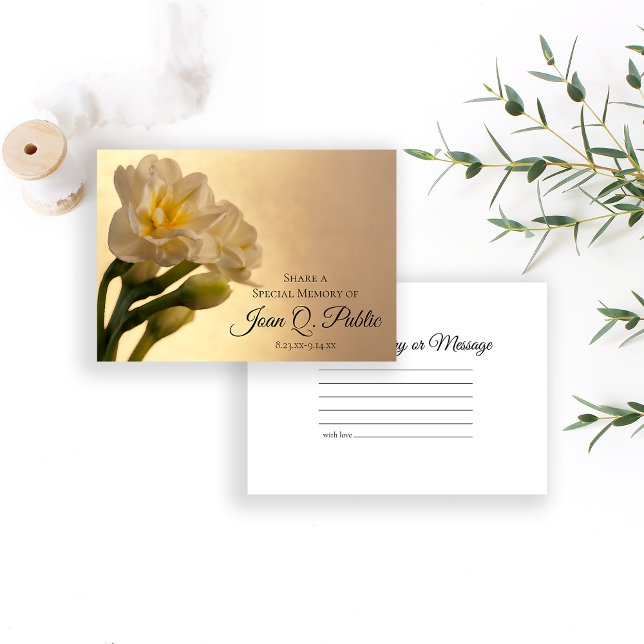 White Double Daffodils Share a Memory Funeral  Note Card (Creator Uploaded)