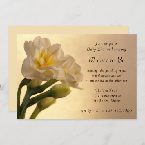 White Double Daffodils Spring Baby Shower Invitation