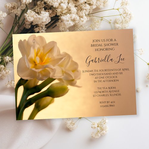 White Double Daffodils Spring Bridal Shower Invitation