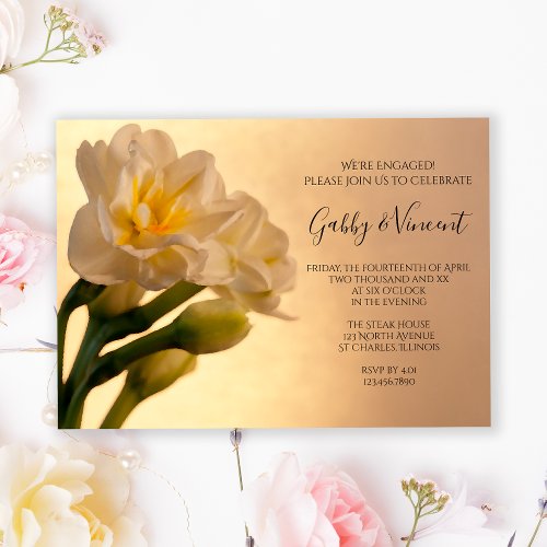 White Double Daffodils Spring Engagement Party Invitation