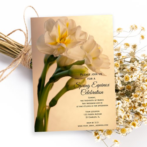 White Double Daffodils Spring Equinox Celebration Invitation