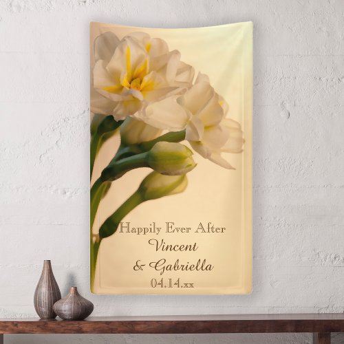 White Double Daffodils Spring Wedding Banner