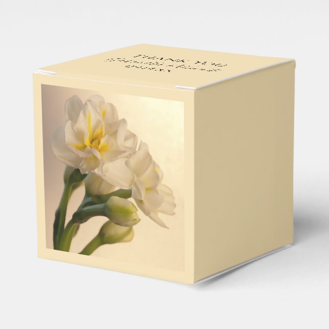 White Double Daffodils Spring Wedding Favor Boxes (Front Side)