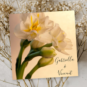 White Double Daffodils Spring Wedding Invitation by loraseverson at Zazzle