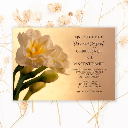 White Double Daffodils Spring Wedding Invitation