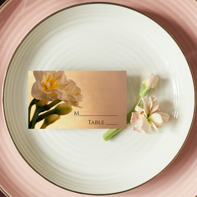 White Double Daffodils Spring Wedding Place Card (Creator Uploaded)