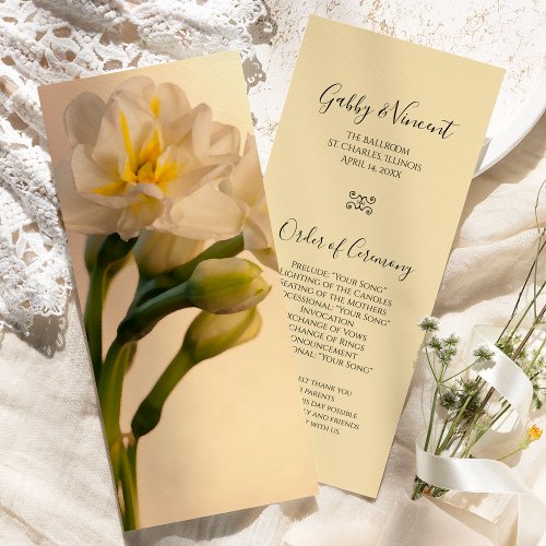 White Double Daffodils Spring Wedding Program