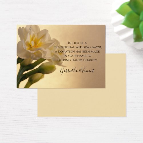 White Double Daffodils Wedding Charity Favor Card