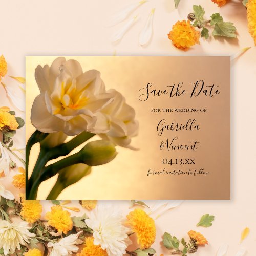White Double Daffodils Wedding Save the Date