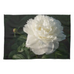White Double Peonies Kitchen Towel