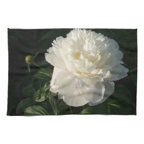 White Double Peonies Kitchen Towel