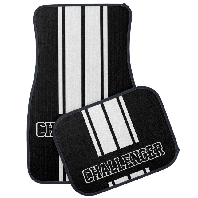 White Double Race Stripes Car Floor Mat (Set)