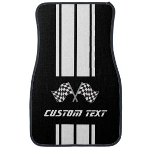 White Double Race 🏎 Stripes - Flag   Personalize Car Floor Mat