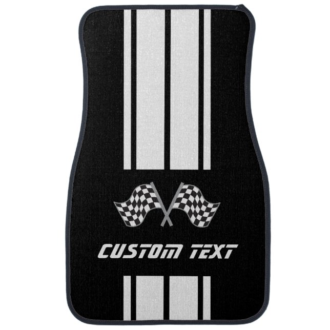 White Double Race 🏎 Stripes - Flag | Personalize Car Floor Mat (Front)
